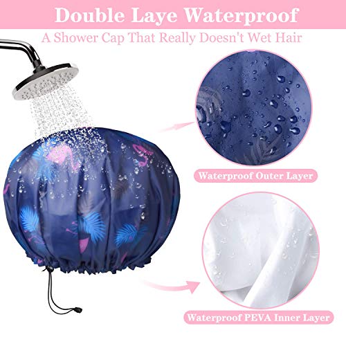 3 Pack Extra Large Double Layer Adjustable Shower Caps for Women, Waterproof Exterior & EVA Lining, Oversized Design for A...