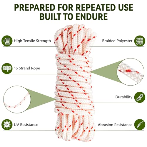 3 Pack, 10 ft x 9/64" (3.5mm) Pull Cord Rope with Handle, Premium Starter Rope with High Tensile Strength, Universal Pull ...
