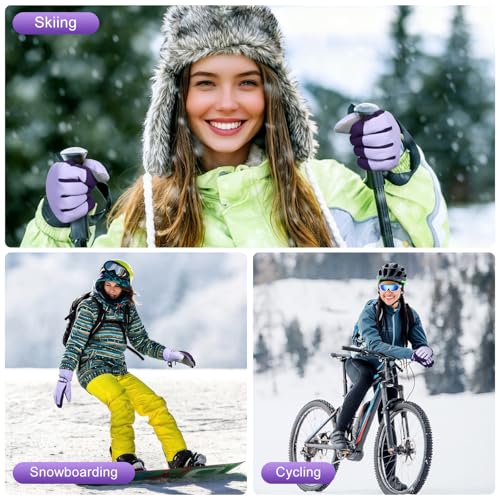 Rhino Valley Ski Gloves Women, Touchscreen Snow Gloves for Women, Anti-Slip Warm WinterGloves with Adjustable Wrist Strap,...