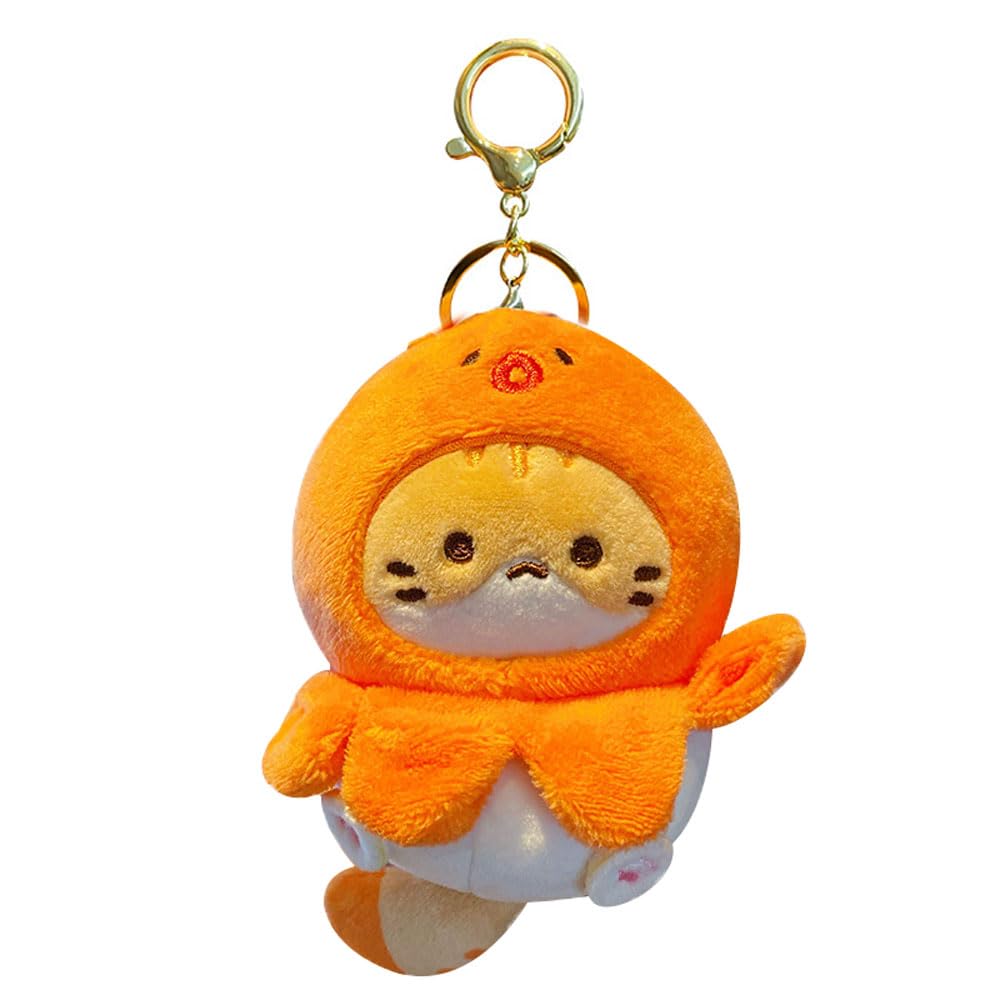 HSYHERE Men Women Creative Interesting Funny Cute Stylish Wearing Food Shrimp Bread Hat Soft Cat Plush Kitty Keychain Key Ring, Valentine Lover Christmas New Year Gift Bag Pendant -Octopus