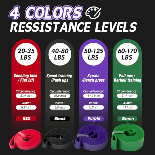 4-Level Resistance Bands Set for Pull Up Assistance, Home Gym - Elastic Silicone Exercise Bands for Physical Therapy, Stre...