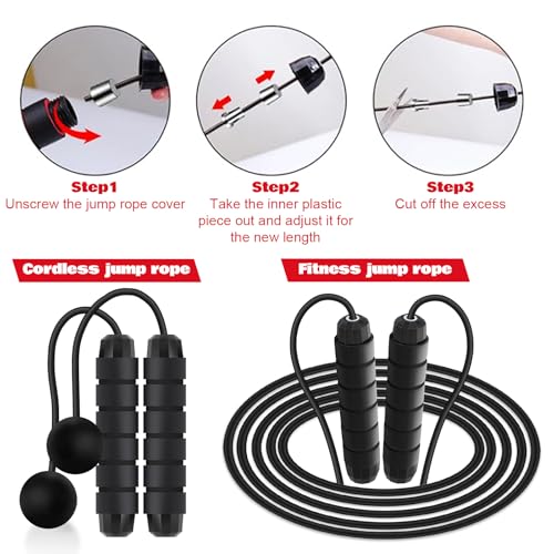 Vinsot Weighted Cordless Jump Rope Ropeless Jump Rope 2 in 1 Adjustable Length Skipping with Ball and Soft Handles for Wom...
