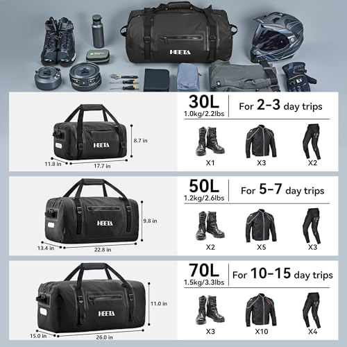 HEETA Waterproof Motorcycle Dry Duffel Bag, Luggage Travel Tail Bag Saddle Bags with Zippered Closure & Pocket, Shoulder S...
