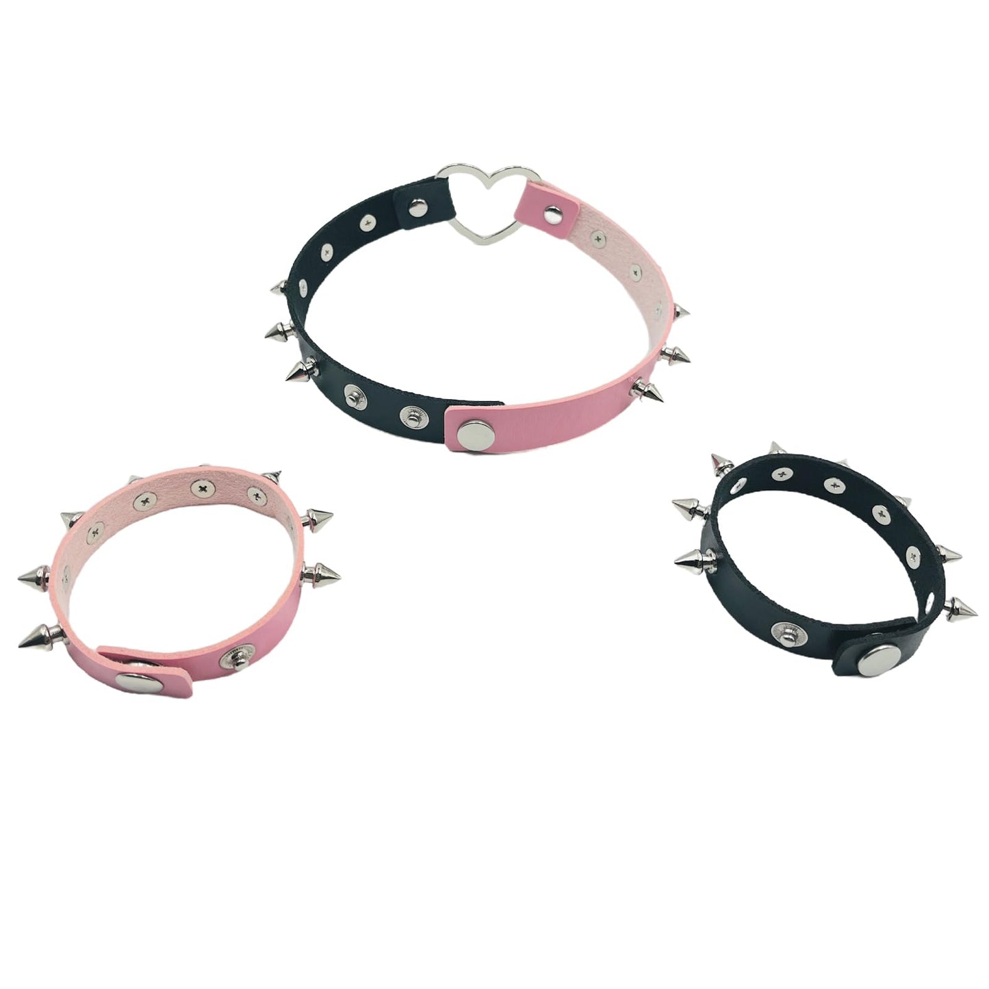 Tosmifairy 3 Pieces Leather Choker Collar and Bracelets Combo Punk Rock Gothic Jewelry Set Emo Costume Accessories for 80s 90s V