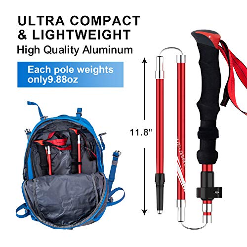 BISINNA Collapsible Trekking Hiking Poles- 2 Pack Folding Aluminum Walking Sticks with Quick Lock System 4 Season Accessor...