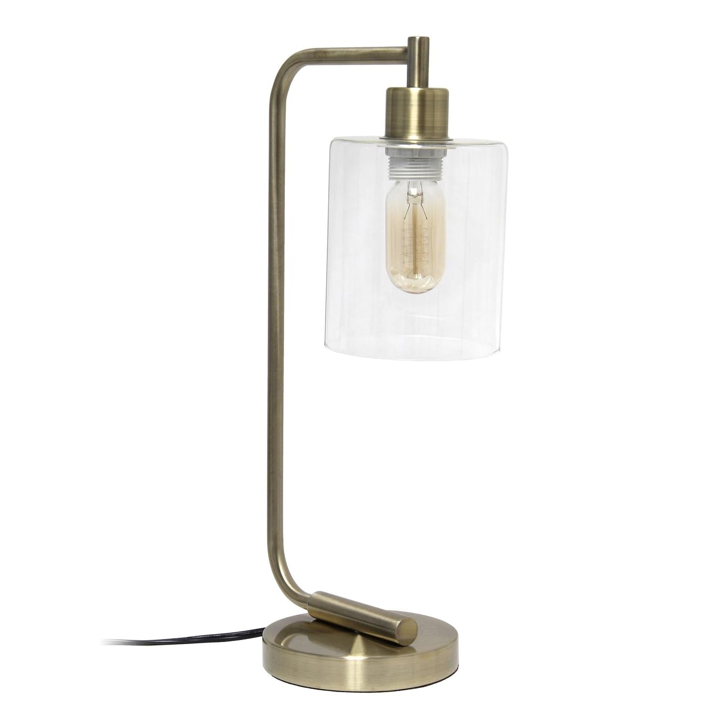 Simple Designs Industrial Vintage Lantern Table Lamp, Iron, 18.8in, Antique Brass, Model LD1036-ABS