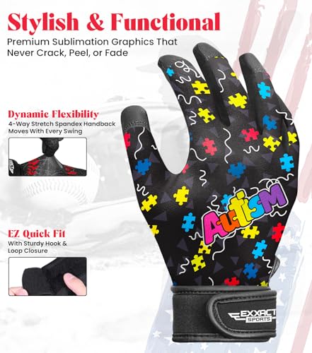 Exxact Sports Youth Batting Gloves with Arm Sleeve for Boys & Girls, Kids Baseball Batting Gloves for Softball, T-Ball