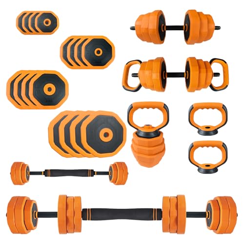 Adjustable Dumbbell Set, 44/66/88 LBS 4-In-1 Home Gym Weights with Connector As Dumbbell, Kettlebell,Barbell for Strength ...
