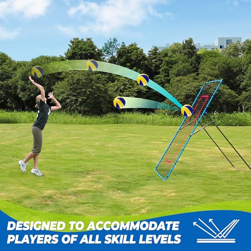 JOLORLY 2-in-1 Volleyball Rebounder Net System, Adjustable from 7x4 ft to 4x4.5 ft, 4-Angle Bounce Back Net, Training Equi...