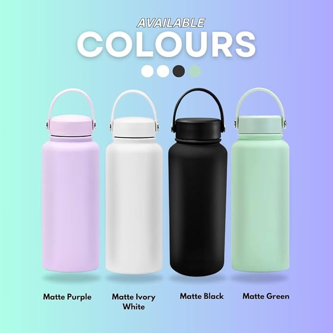 32 OZ Double Wall Stainless Steel Vacuum Bottle Insulated Water Bottles Outdoor Sports Bottle with Handle Lid, Spill-Proof, Hike, School, Hydration, Ivory, Black, Pale Green, Lavender (Ivory)