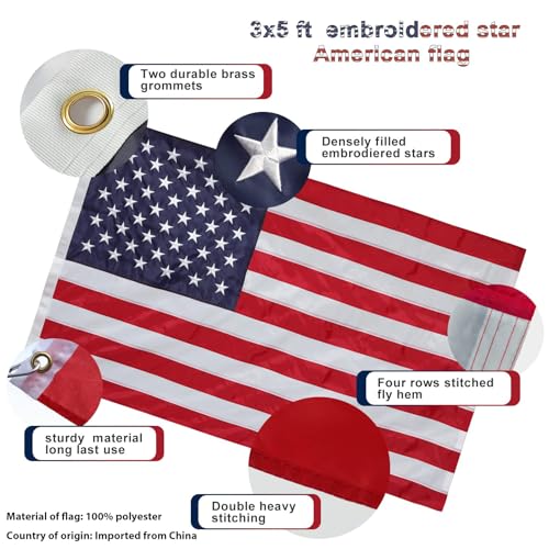 Flag Pole Kit with 3x5 American Flag - Includes 5ft Heavy Duty Tangle Free Flagpole,Embroidered 3X5 US Flag,Aluminum Mount...