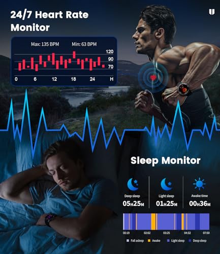 LIGE Military Smart Watches for Men(Answer/Make Calls) with LED Flashlight,530mAh Large Battery,1.43’’ AMOLED Fitness Trac...
