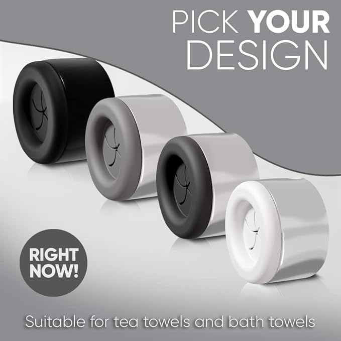 Set of 4 Premium Towel Holders for Bathroom, Kitchen and Household - Stainless Steel Tea Towel Holder - Towel Hook Round - Self-Adhesive - No Drilling (Grey)