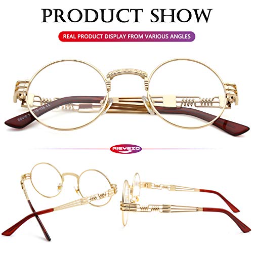 AIEYEZO Round Steampunk Sunglasses for Men Women Retro Circle Hippie Glasses Metal Frame 100% UV Blocking Lens