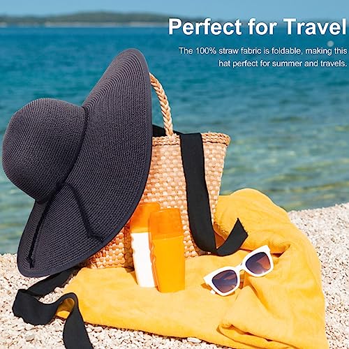 AQOKKA Beach Hats for Women Men Big Straw Wide Brim Summer Hat Floppy Foldable Roll up Cap for Beach Outdoor UPF 50+