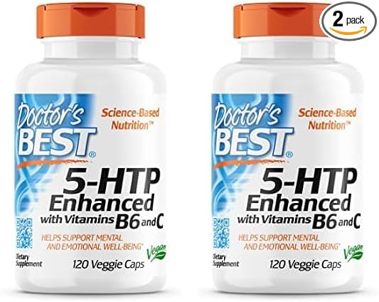 Doctor's BEST 5-HTP Enhanced with Vitamins B6 & C, Non-GMO, Vegan, Gluten & Soy Free, 120 Count (Pack of 2)