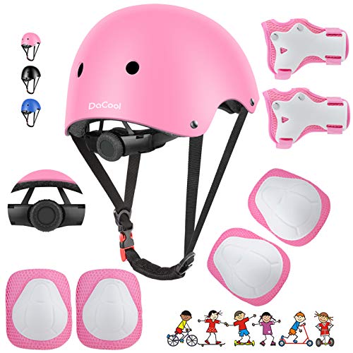 DaCool Kids Bike Helmet Set Skateboard Knee Pads - Kids Helmet Elbow Pads Wrist Guards Adjustable for 3~10yrs Girl Boy Kid...