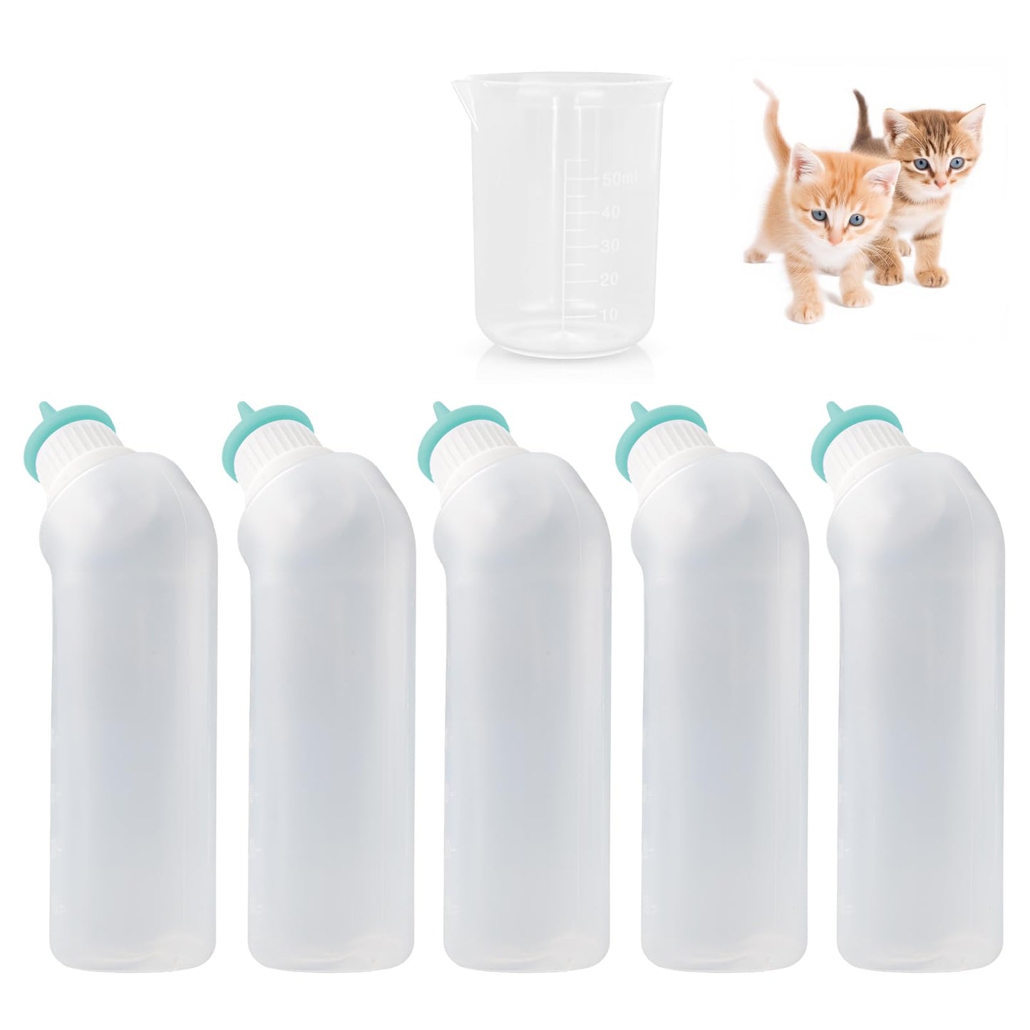 Xuandea 5Pack Kitten Bottle for Nursing Puppy Milk Kitten Bottles Feeding Kit Silicone Nipple for Newborn Pets Kittens, Puppy,Squirrel (Green)