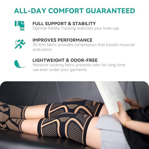 INDEEMAX Copper Knee Brace for Women Men 2 Pack, Knee Compression Sleeve for Knee Pain, Arthritis, Running,Sports and Reco...