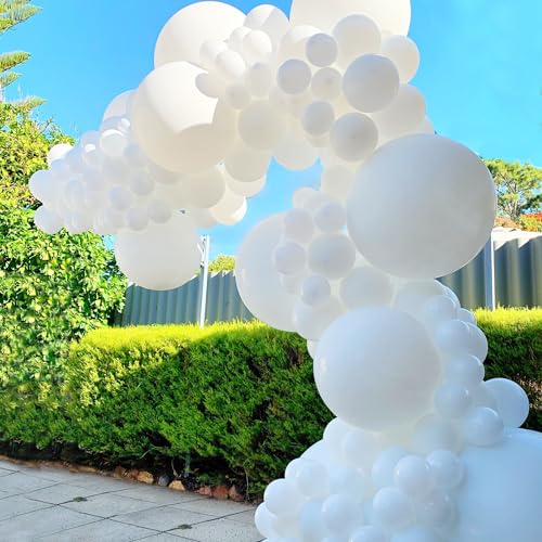 135pcs White Balloons Different Sizes 18" 12" 10" 5" White Latex Balloon Garland Arch Kit for Boys Girls Birthday Baby Sho...