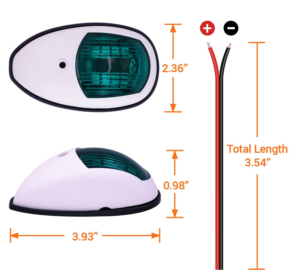 Obcursco Led Boat Navigation Lights, Ip67 Waterproof, Red & Green, Vertical Mount For Pontoon, Bass & Jon Boats, White - Model Os004-001-004S