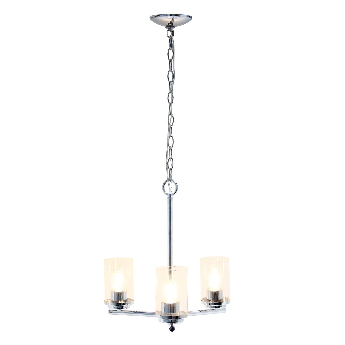 Elegant Designs PT1018-CHR 15in 3-Light Pendant Chandelier, Chrome, Glass, Modern Industrial for Kitchen, Foyer, Living Room