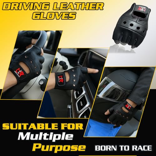 BTR BORN TO RACE Premium Cowhide Leather Driving Gloves | Fingerless Motorcycle Gloves for Men and Women | Open Knuckle De...