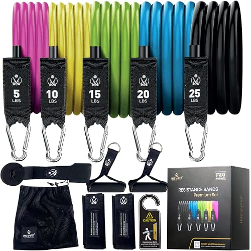INEVIFIT Resistance Band Set, 150 LBS Stackable Workout Bands for Strength Training, Yoga, Pilates, and Full Body Workout,...