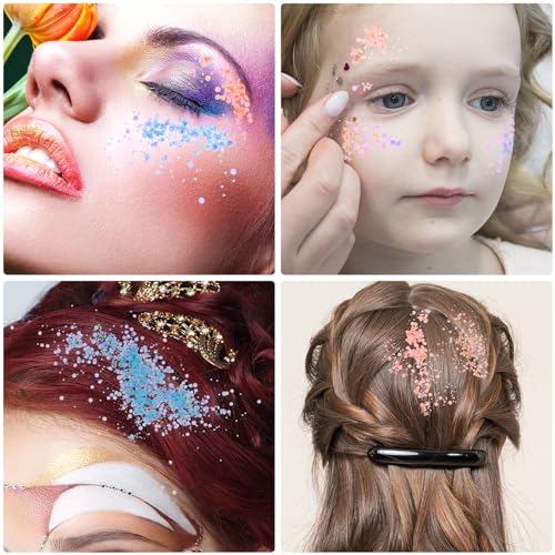 QXUJI 6 Sheets Eye Body Face Gems Jewels, Self-adhesive Rhinestone Makeup Stickers, with 3 Colors Face and Body Glitter Ge...