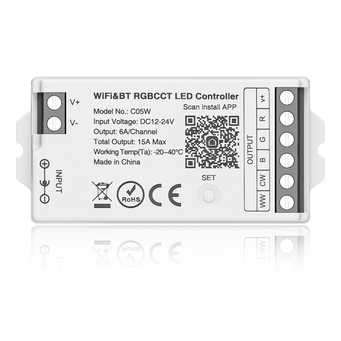 BTF-LIGHTING C05W RGBCCT PWM SMD FCOB (+ R G B C W) 6PIN LED Strip 2.4GHz Tuya WiFi Group Controller Alexa Google Home Control Match with WR01RF RC03RFB RC04RFB RC05RFB Remote
