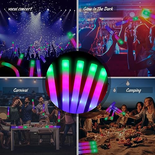 GalaGalore 100 Pcs18.5inch Foam Glow Sticks Bulk - 3 Modes Colorful Flashing Led Foam Sticks Glow in The Dark Party Suppli...