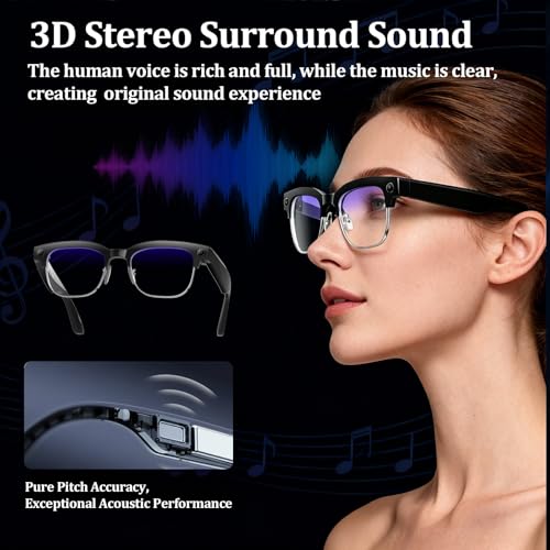 AI Smart Glasses with 4K Camera, 8MPW Anti-Shake Bluetooth Camera Glasses, 1080P Video Recording Dual Mic Noise Reduction,...