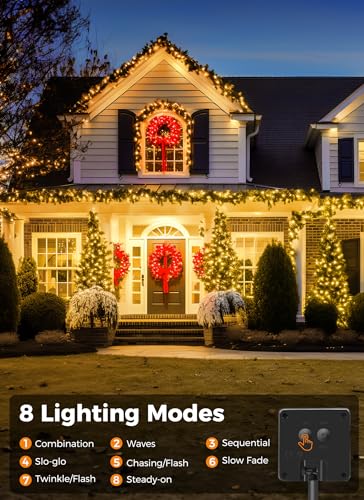 Minetom Solar String Lights Outdoor Waterproof- 40 FT 100 LED Solar Powered String Lights with 8 Lighting Modes, IP65 Wate...