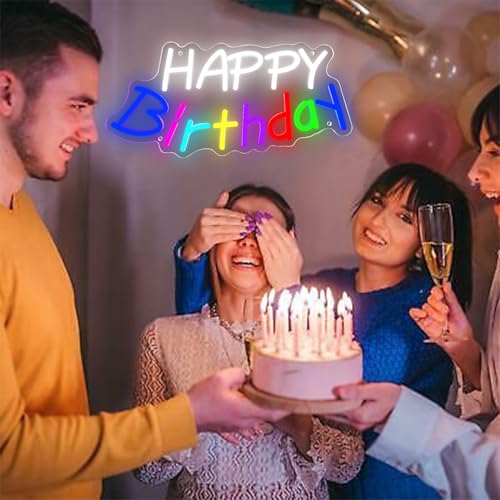 Happy Birthday Light Up Sign,Birthday Partys Decor Dimmable LED Happy Birthday Neon Sign,Neon Lights for Wall Decor Happy ...