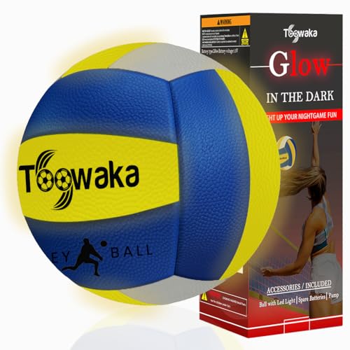 Toowaka Light up Beach Volleyball,Official Size Glow in The Dark Youth Volleyball, Bright with LED Lights Pre-Installed,Ba...