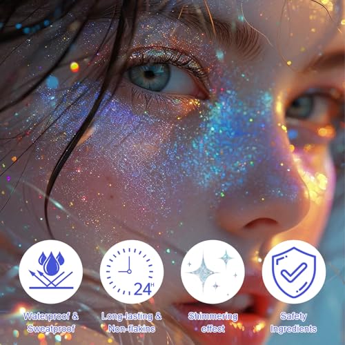 Roll-on Holographic Body Glitter Gel for Face and Hair, Chameleon Color Changing Glitter Gel Under Light, Chunky Mermaid S...