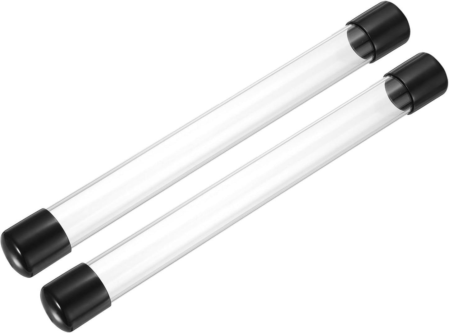 PATIKIL Clear Rigid Tube Round Plastic Tubing with Black Rubber Caps Polycarbonate Water Pipe, 305mm/ 12 Inch Length, 25mmx28mm/0.98"x1.1", 2 Set