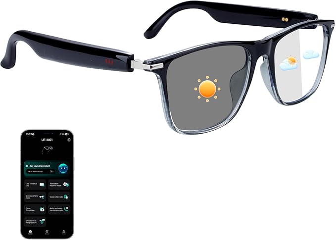 AI Smart Glasses for Women & Men, Supports 160+ languages Real-Time Translation, No Subscription, AI Glasses with Open-Ear...