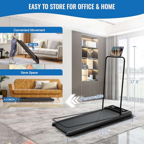 Treadmill with Handles, 2.5HP Walking Pad Treadmills with Handle Bar, Under Desk Treadmill with Remote Control LED Displa...