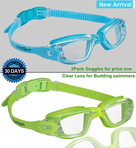 EverSport Kids Swim Goggles, Pack of 2 Swimming Goggles for Children Teens, Anti-Fog Anti-UV Youth Swim Glasses for Age4-16