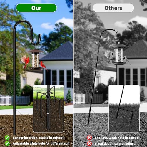 COCONUT 62" Heavy Duty Shepherds Hooks for Outdoor, Bird Feeder Pole with 5 Prong Base, Adjustable Height Shepherds Hook f...