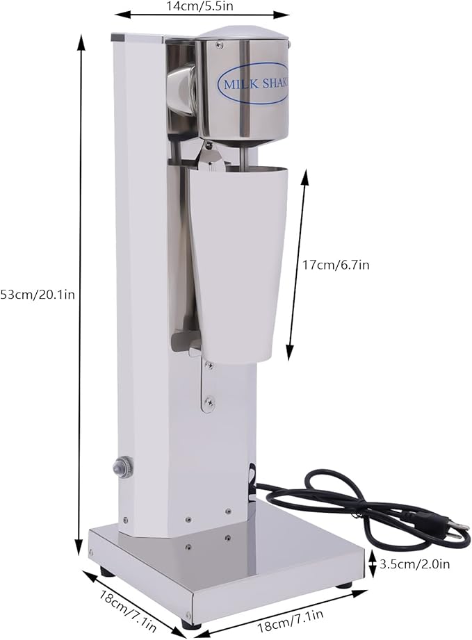 Milkshake Maker for Malts Soda Fountain Drinks Protein Shakes Whipping Omelets and Pancake Batter Kitchen Commercial 110V Stainless Steel Single Head 16000RMP