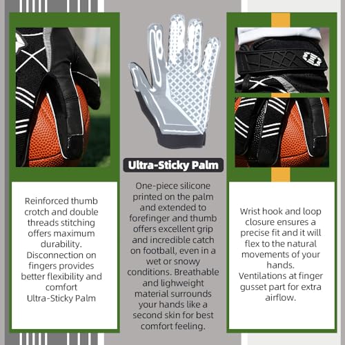 Seibertron Pro 3.0 Elite Ultra-Stick Sports Receiver Glove Football Gloves Youth and Adult