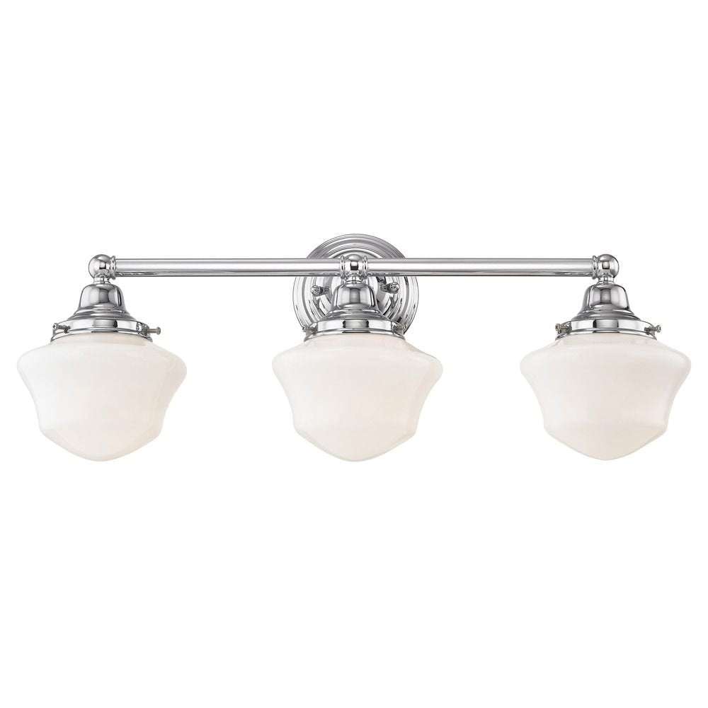 Design Classics Schoolhouse 3-Light Bathroom Light Fixture - Chrome Finish, White Opal Glass, 23.125 Inch Length, Model D1Fcef77-1E93-433B-87