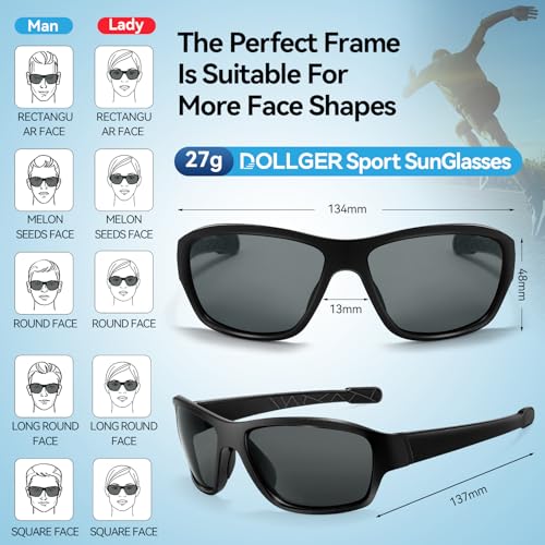 Dollger Polarized Sports Sunglasses for Men Women Lightweight Wrap-Around, UV400 for Running, Cycling, Driving, Fishing