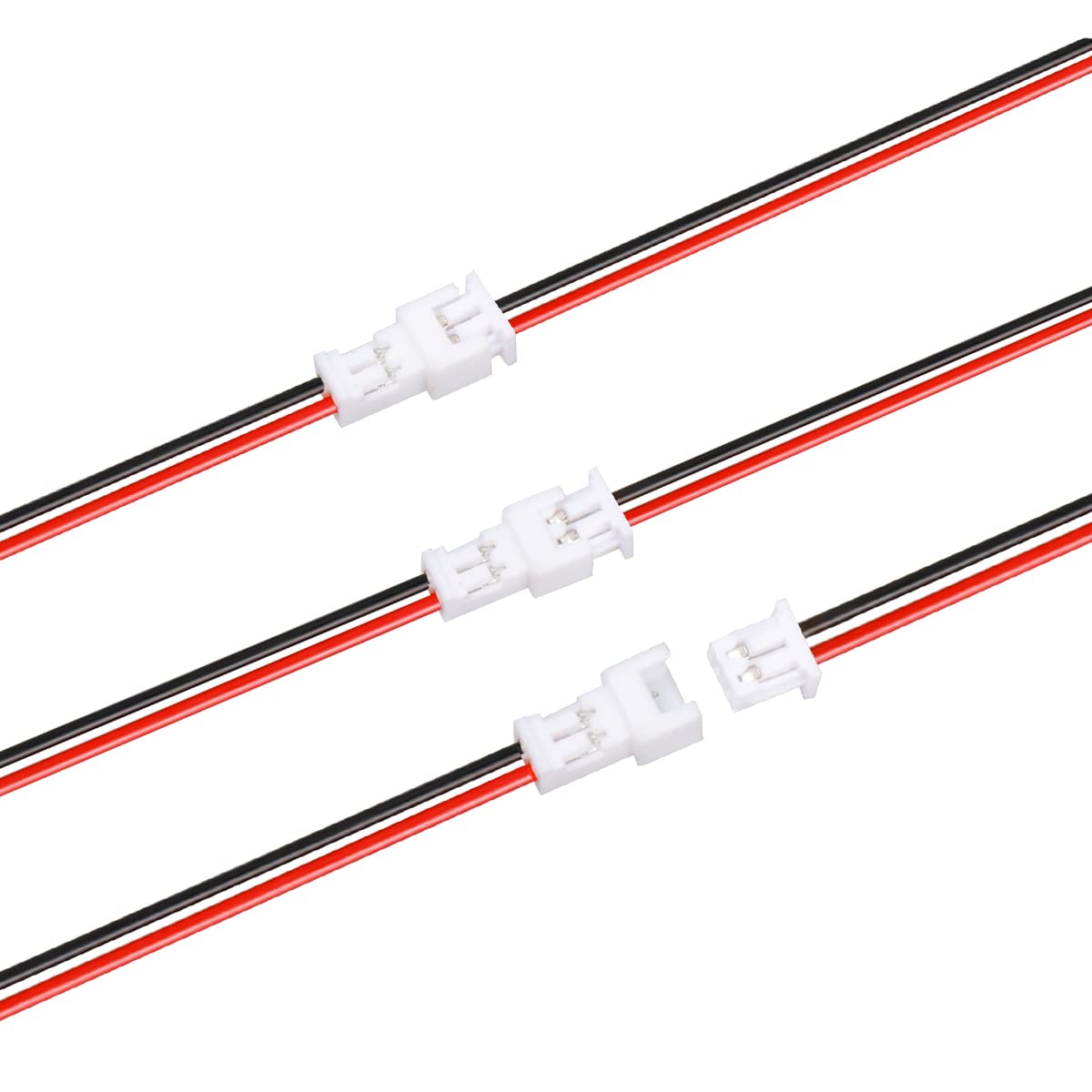LYJEE 2 Pin Connector, 30 Pairs Mini Wire Connectors, 1.25mm JST, Copper Plastic, 26AWG, Red