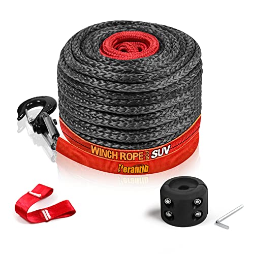 Synthetic Winch Rope 3/8" x 100'-23800 lbs Winch Line with Protective Sleeve,Forged Winch Hook,Safety Pull Strap go for 4W...