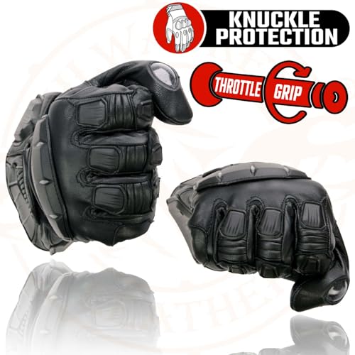 Milwaukee Leather SH717 Men's Black Leather Gauntlet Racing Motorcycle Hand Gloves W/Hard Knuckle Protection Extra Grip Re...