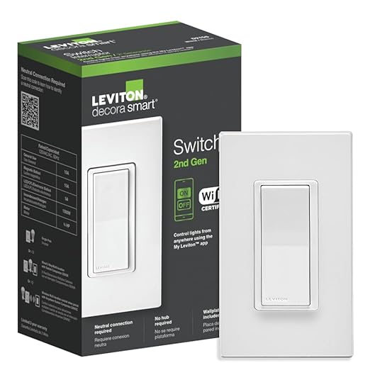Leviton Decora Smart Switch, Wi-Fi 2nd Gen, Neutral Wire Required, Works with Matter, Alexa, Google Assistant, Apple Home/...