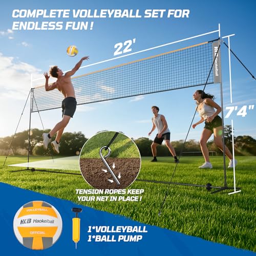 Haokelball Badminton Volleyball Pickleball Net Set, 22FT Portable All-in-One Nets System for Outdoor Beach Indoor with Adj...
